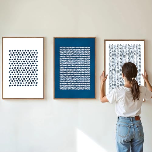 Navy Blue and White Framed Canvas Wall Art Set (3 Count)