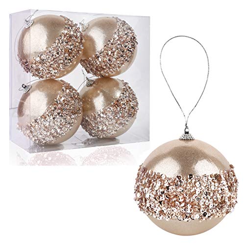 4pc Champagne Gold Christmas Ball Ornaments (4 Count)