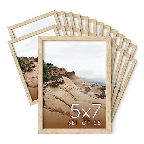 5x7 Natural Oak Wood Photo Frame Set of 25 (25 Count)
