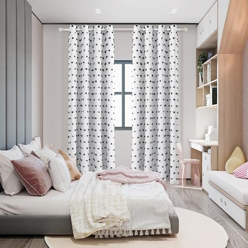 100% Blackout Curtains for Bedroom Total Light Blocking Curtains 95 Inch Extra Long Room Darkening 2 Panels Grommet Sliding Door Privacy Window Drapes with Black Pom Pom Sheer 50" x 95" (2 Count)