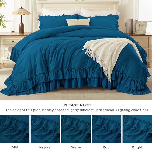 Teal Ruffle Full Size Comforter Set