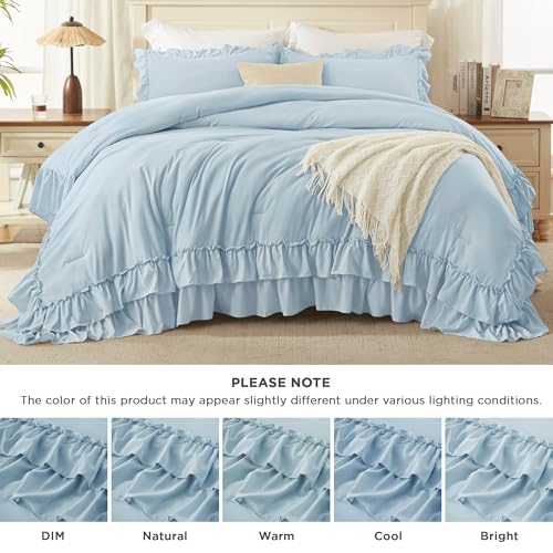 Light Blue Ruffle Oversized King Comforter Set