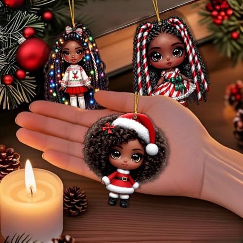 16 Pcs African American Girl Christmas Ornaments (16 Count)