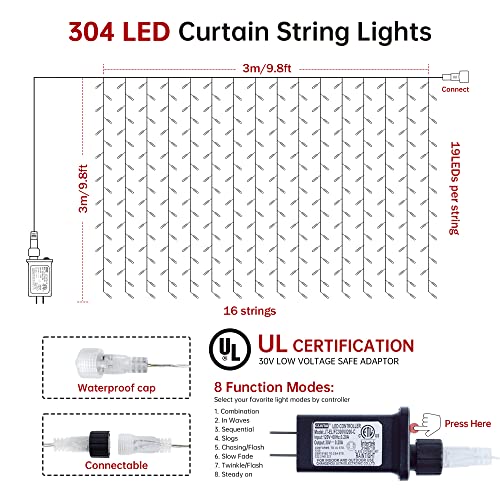Fairy Curtain Lights Plug in (9.8 Feet)