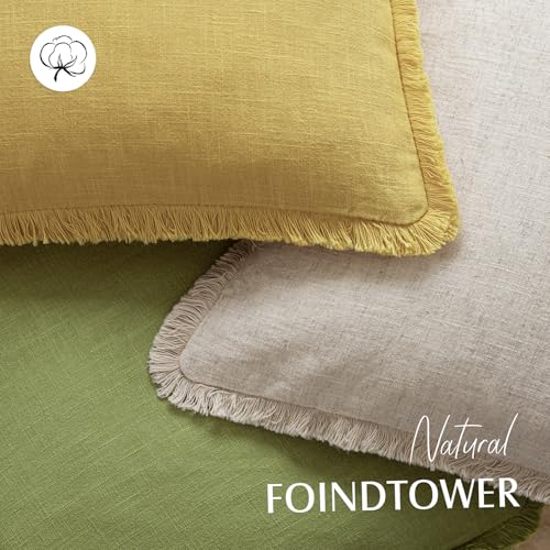 Decorative Linen Fringe Throw Pillow Covers 18×18 Ginger Yellow (2 Count)