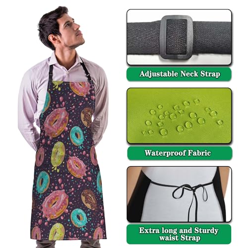 Chef Apron for Men Donuts Women Aprons for Kitchen Cooking Restaurant BBQ Painting Crafting 27”