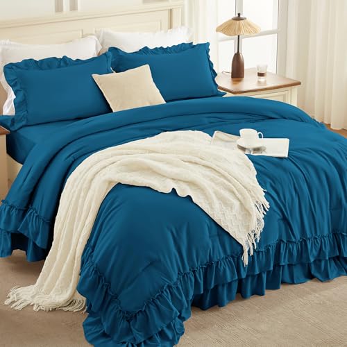 Teal Ruffle California King Comforter Set
