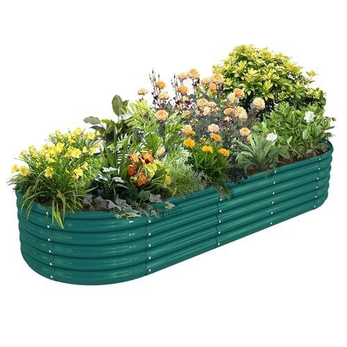 1 Pack 8x3x1.5FT Galvanized Raised Garden Bed Kit Oval Metal Ground Planter Box Outdoor Bottomless Planter Raised Beds for Vegetables Flowers Herbs Fruits