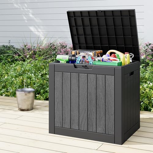 Deck Box 35 Gallon Resin Indoor and Outdoor Storage Boxes Waterproof for Garden Tools