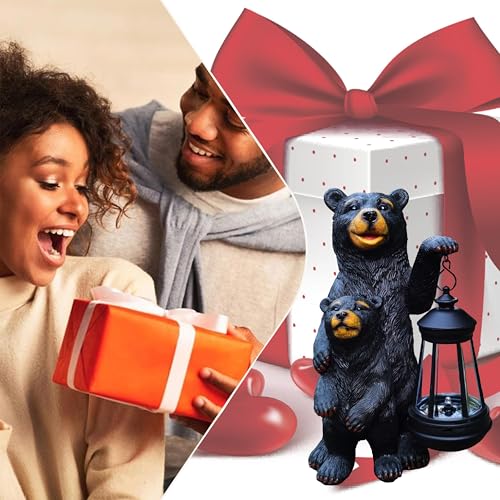 Black Bear Solar Lantern Garden Statues