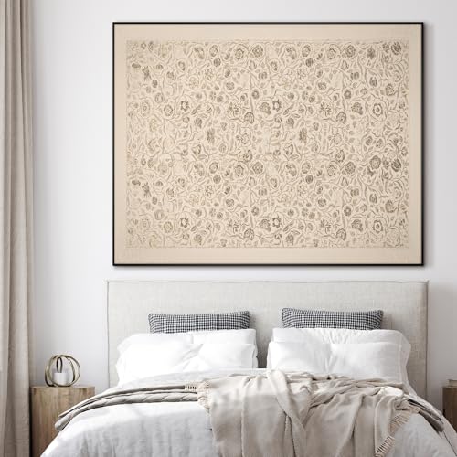 36"x46" Extra Large Framed Wall Art Vintage Botanical Sketch with Detailed Floral Pattern