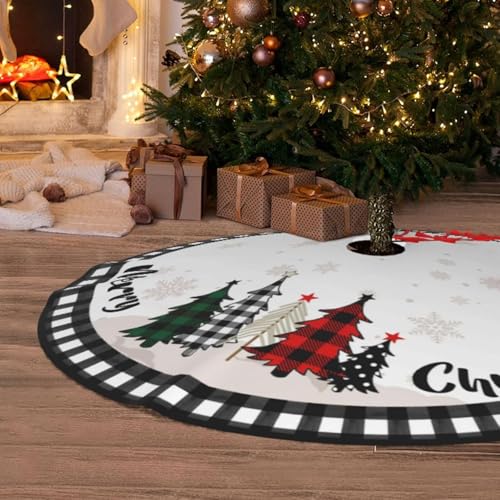 Christmas Tree Skirt 36inch Black and White Plaid Rustic Decor