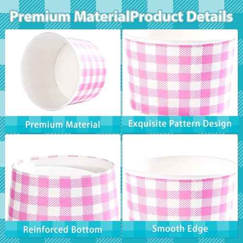 Greencian 120Pcs 12oz Gingham Ice Cream Cups for Hot or Cold Food Birthday
