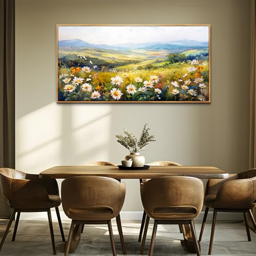 Large Wood Framed Wall Decor For Living Room Canvas Wall Art For Office Modern Wall Decorations For Bedroom Pastoral Scenery Painting Flower Pictures Artwork Room Home Decor 24x48 In