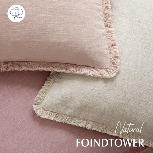 Decorative Linen Fringe Throw Pillow Covers 18×18 Inch (2 Count)