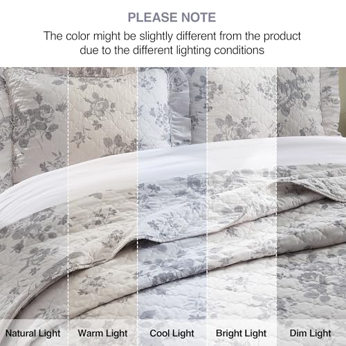 Greyish Blue Ruffled Quilt Twin Size with 1 Pillow Sham (2 Count)