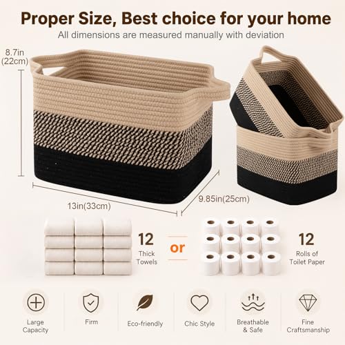 Cotton Rope Storage Baskets for Organizing Black & Brown 3