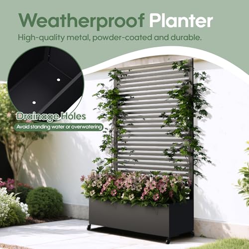 Metal Planter Box with Trellis Privacy Screen