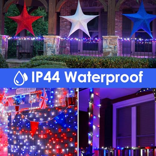 75.8FT 200 LED Red White and Blue Christmas String Lights Indoor Outdoor