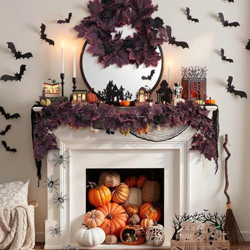 Black Burgundy Garland Artificial Black Rose Garland Fall Leaf Vine (2 Count)