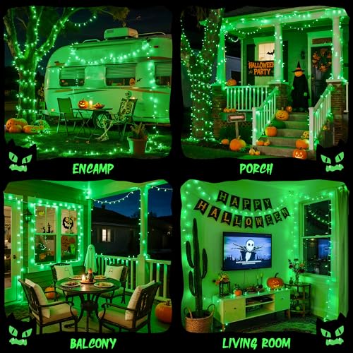 33ft 100 LED Green Battery Operated Lights for Halloween Decor (100 Count)