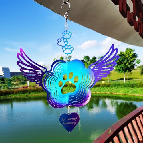 Dog Cat Paw Print Sympathy Gifts Stainless Steel Pet Memorial Wind Spinners