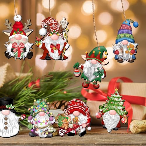 24Pcs Christmas Gnome Ornaments Unduplicates Wooden Hanging Ornaments for Xmas Tree