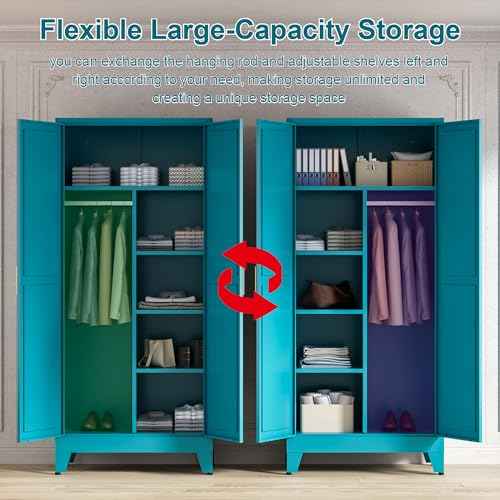 71'' Farmhouse Metal Wardrobe Cabinet with Hanging Rod