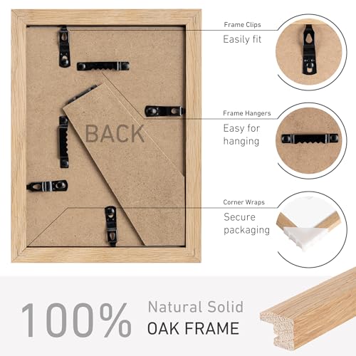 5x7 Picture Frame Set of 4 Natural Solid Oak Photo Frames with 4x6 Removable Mat Wall Hanging Large Handcrafted Frame with HD Plexiglass Wall and Tabletop Display Large Poster Frame (4 Count)