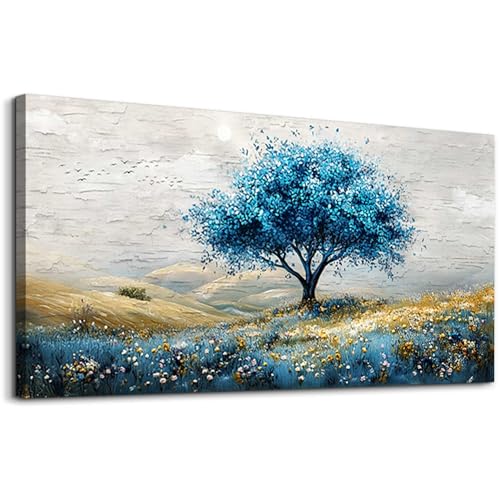 Large Canvas Wall Art For Living Room Wall Decor For Bedroom Blue Tree Landscape Wall Paintings Office Decorations Farmhouse Mural Artwork Room Home Decor Posters Aesthetics 24x48 In