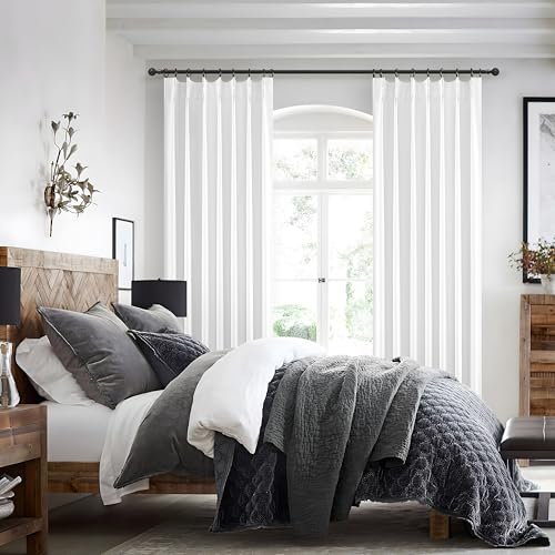 Bright White Pinch Pleated Blackout Curtains 90 Inches Long for Bedroom