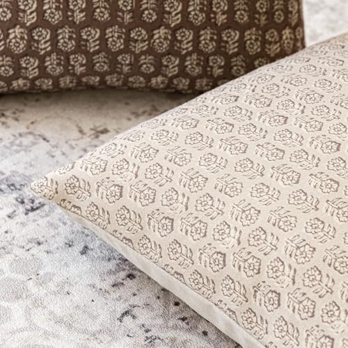 Decorative Floral Print Throw Pillow Covers 18×18 Ivory Beige (2 Count)