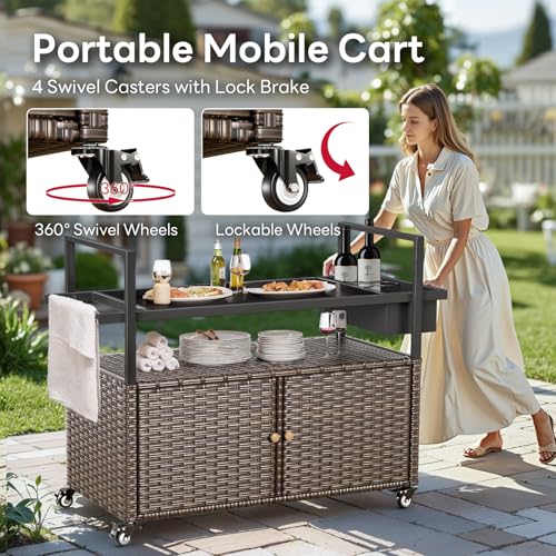 Outdoor Bar Cart with Storage Cabinet