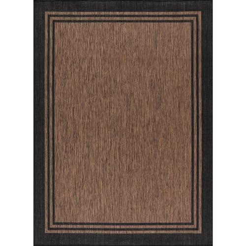 Bordered Outdoor Rug 5x7 Washable Outside Carpet for Indoor Patio Porch Waterproof Easy Cleaning Non Shedding Area Rugs Nut Brown 5 x 7