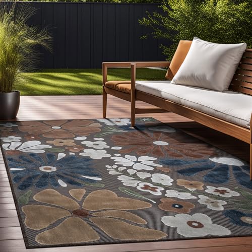 Outdoor Rug 5x7 Modern Floral Tropical Area Rugs for Outdoor and Indoor Patio Easy to Clean Non Shedding Living Room Porch Garden Washable Outside Carpet (35 Sq Ft)