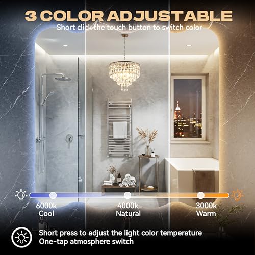 36"x36" Wavy Mirror with Lights Frameless Backlit LED Wall Mirror