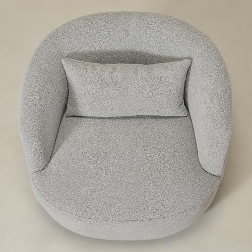 34" W Boucle Swivel Barrel Chair with Toss Pillow