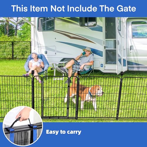 48 in(H) Garden Fence Panels, 8 Panels Total 17.7 Ft(L), Heavy Duty Iron Metal Animal Barrier Fence, Fencing for Flowers Beds, Camping Fence, No Dig Garden Border Fencing for Yard（No Gate） (72 Sq Ft)