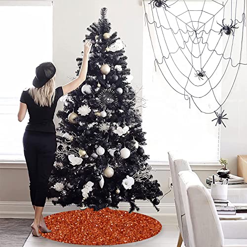 46 Inch Christmas Tree Skirt Sequins Burnt Orange Xmas Tree Skirt Soft Velvet Christmas Tree Skirts Christmas Tree Ornaments for Halloween Round Fabric Tree Cover Skirt Sequin Metal Tree Base