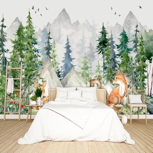Kids Animals Forest Wallpaper Peel and Stick Nursery Wall Mural for Bedroom Living Room