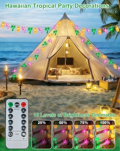 50 LED 25Ft Sumer Tropical String Lights Flamingo Pineapple Palm Tree Light
