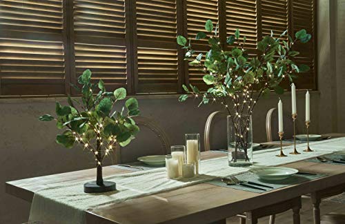 Lighted Eucalyptus Branches 24IN 36 LED with Timer Battery Operated Lit Artificial Greenery for Wedding Party Home Spring Decoration Indoor Outdoor (2 Foot)