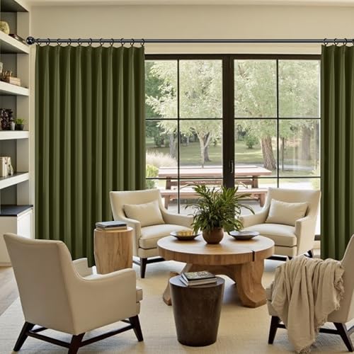 Olive Green Blackout Pleated Curtains 96 Inches Long