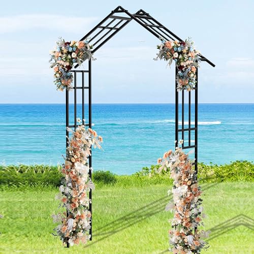 Metal Garden Arch Arbor Trellis Climbing Plants Outdoor Black Flat Top or Arch