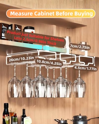 2 Pack Wine Glass Holder Stemware Rack Hanger Under Cabinet Wine Glass Rack Kitchen Hanging Storage Rack Organizer (2 Count)