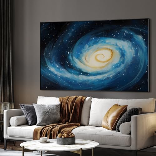 46"x72" Extra Large Framed Wall Art Spiral Galaxy Vivid Blue and Yellow Cosmic Space Illustration for Home Living Room Bedroom Decor