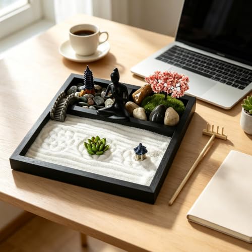 Tabletop Zen Garden Kit Mini Desktop Meditation Sand Tray Sand Garden