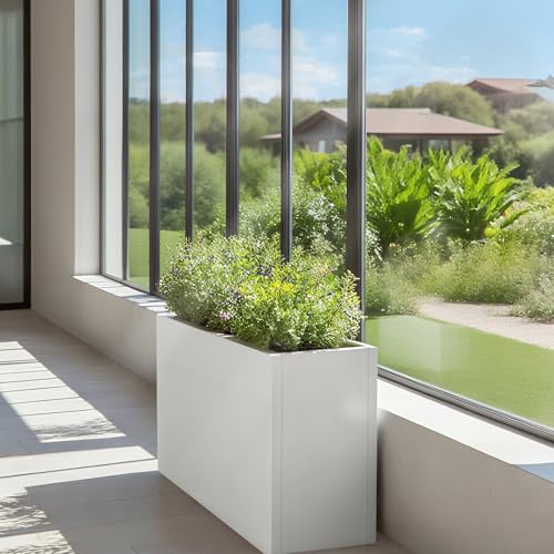 Metal Planter Box 30" L x 12" W x 24" H Tall Outdoor Steel Planter White