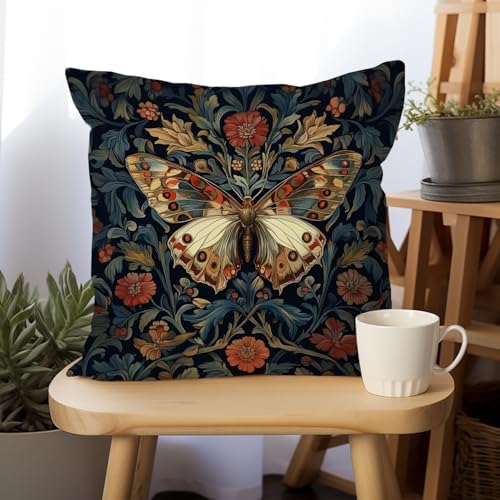 William Morris Abstract Vintage Floral Velvet Butterfly Design Throw Pillow Covers Home Decor