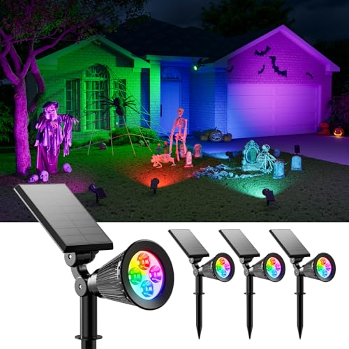 4 Pack Color Change Solar Spotlights Waterproof RGB Halloween Decor (4 Count)